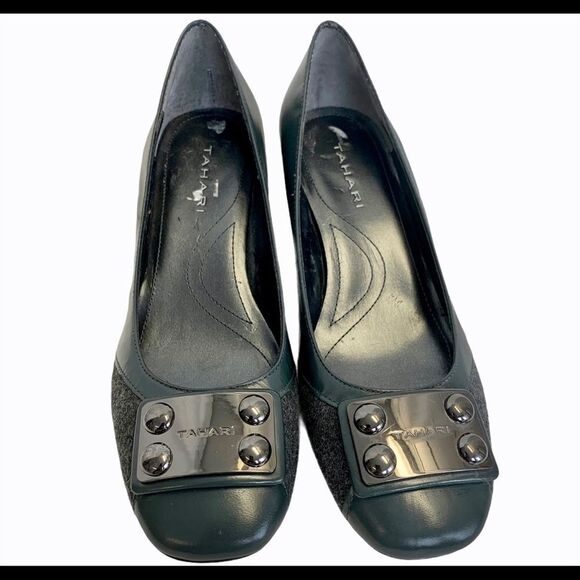 TAHARI "Shirley" Gray Block Heel Pumps Size 7.5 - Picture 4 of 9